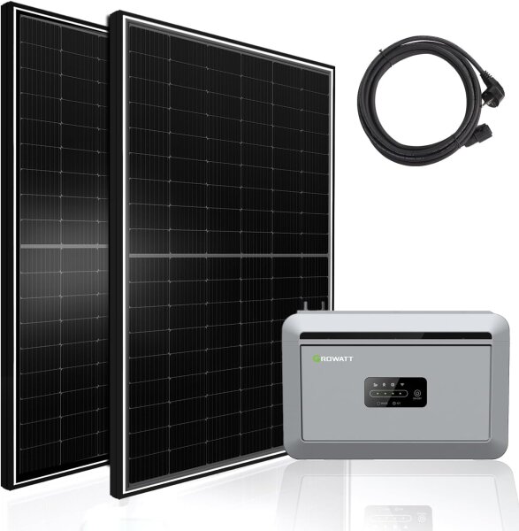 Balkonkraftwerk 1170W mit 2048W Speicher, 2X 450W Glas-Glas Solarmodule mit Growatt Nexa 2000 Stromspeicher, bifazial Solarpaneele bis zu 1170W Leistung, Solaranlage Photovoltaik f&uuml;r Dach Haus Balkon