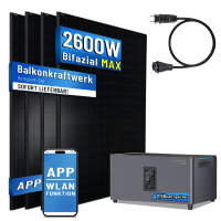 Balkonkraftwerk 2600W mit Speicher Marstek Jupiter C+ 2560W, 4x500W Vollschwarz Solarmodule mit 2,56kwh Stromspeicher, Bifazial Solarpanel bis zu 2600W, Solaranlage Photovoltaik f&uuml;r Dach Haus Balkon
