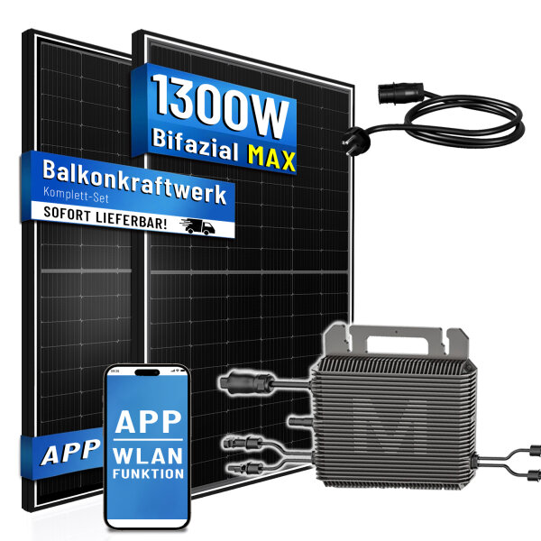 Balkonkraftwerk 2x500W Solaranlage mit 800W Marstek Wechselrichter