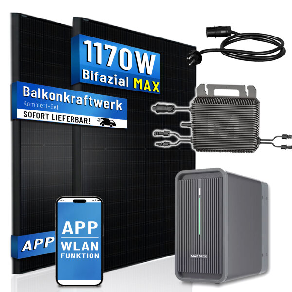 Balkonkraftwerk 1170W Solaranlage mit Speicher Marstek 2240W, 800W Marstek Micro Wechselrichter, 2X 450W Bifaziale Solarmodule, Photovoltaik PV Anlage f&uuml;r Haus Dach Balkon, ohne Smart Meter